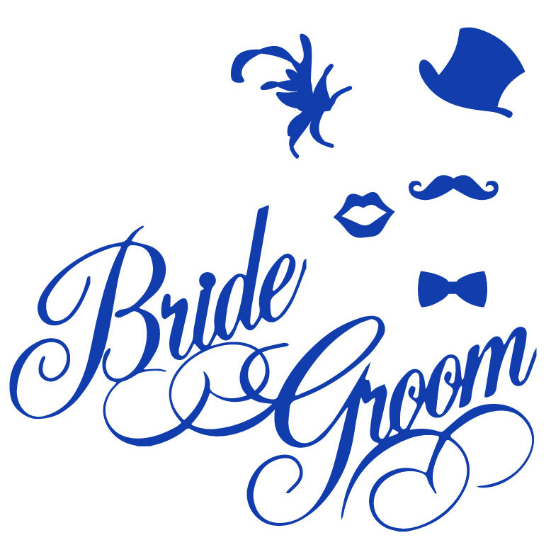 Décalcomanie murale rétro mariage, H 24 po x l 25 po x P 0,01 po, Bleu foncé
