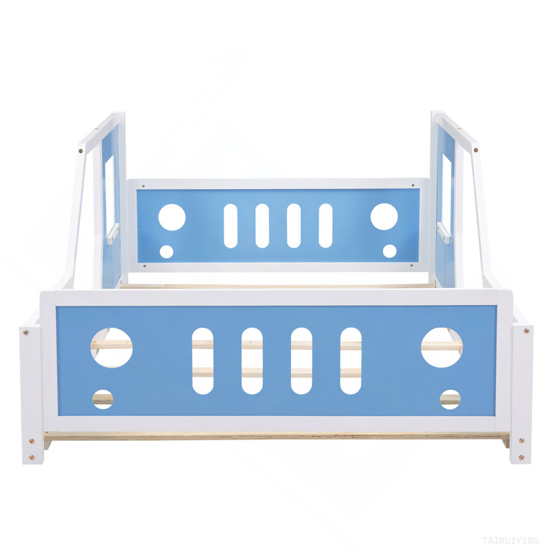 Classic Car-Shaped Platform Bed With Wheels,Blue, Blue