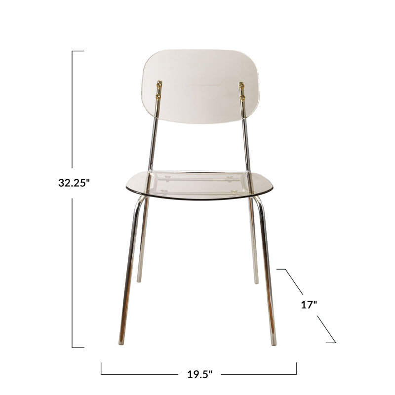 Chaise de salle à manger transparente avec pieds en métal, Argent argent