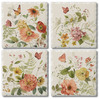 Blessed By Nature 4 Pack Assorted Image Absorbent Stone Tumbled Tile Coaster