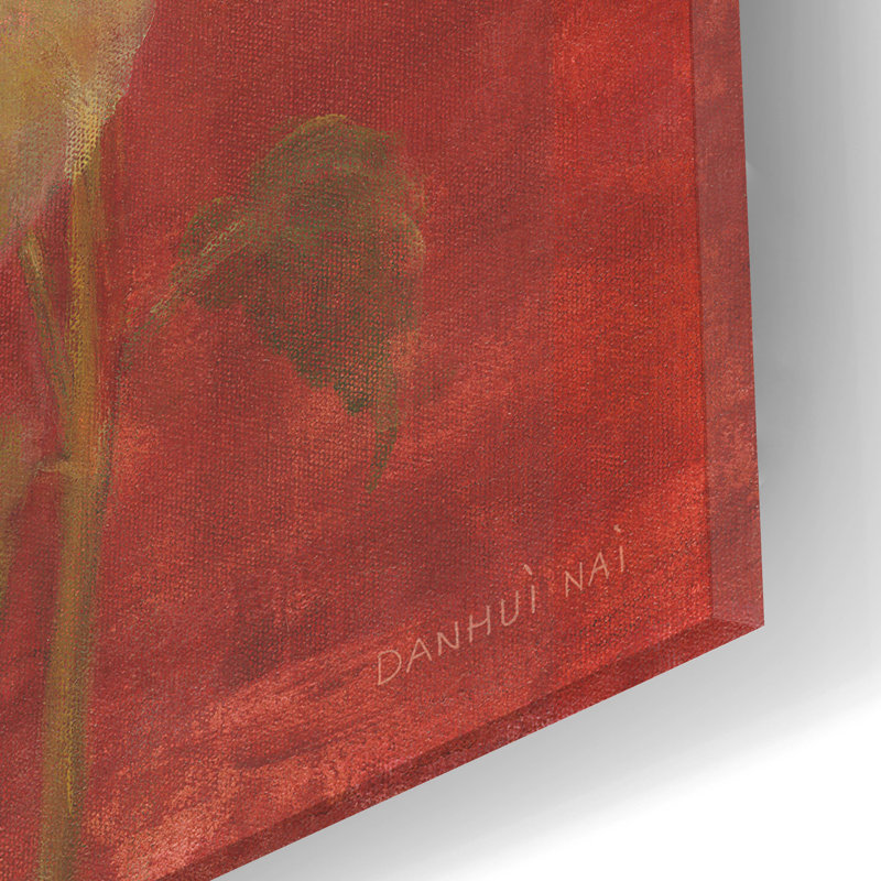 «White Hydrangea On Red» par Danhui Nai, art mural en verre acrylique, H 24 po x l 12 po
