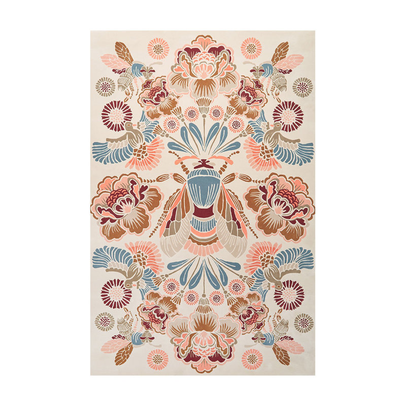 Tapis beige multicolore tissé multicolore, Rectangle 4 pi 11 po x 7 pi 7 po