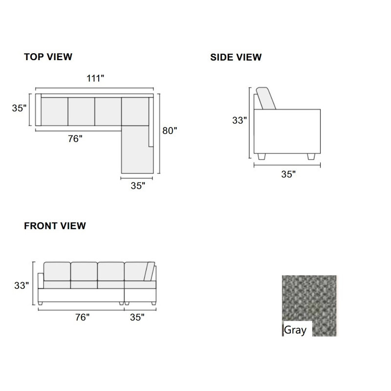 Canapé modulaire avec méridienne faisant face à la droite, Mélange de polyester gris