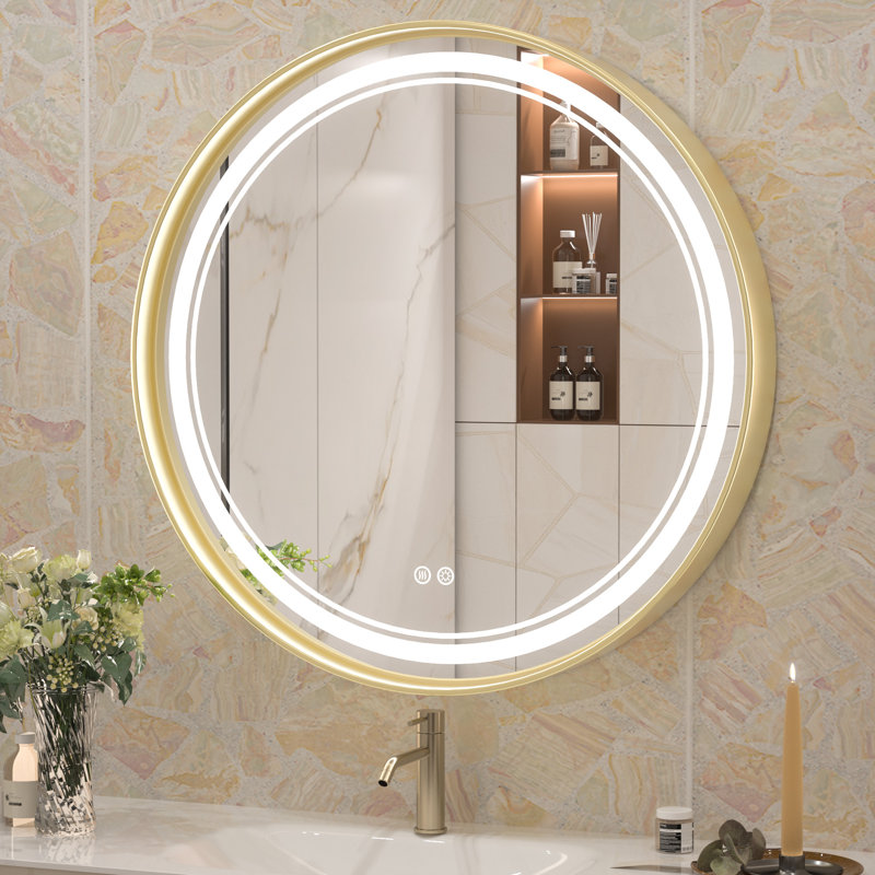 Miroir mural rond Lawnmount , 24 po x 24 po, Or