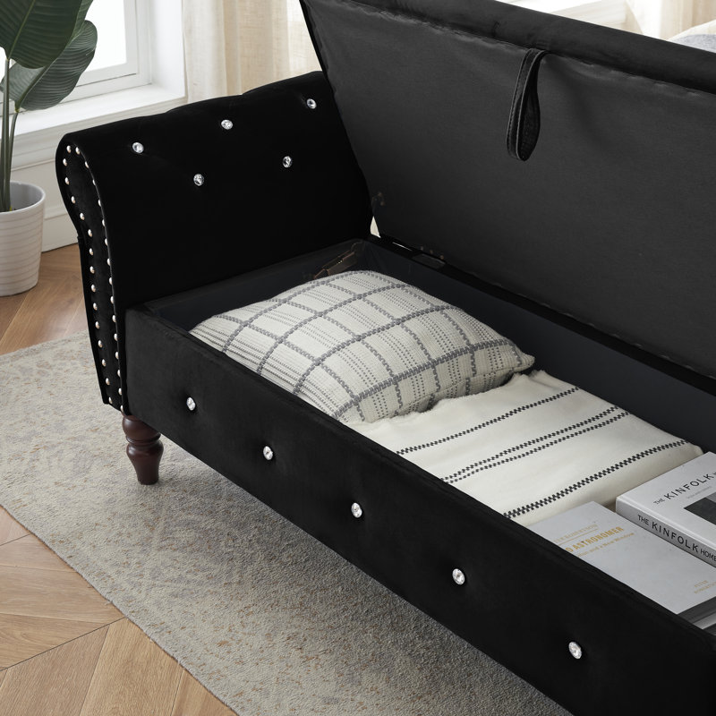 Larain Velvet Upholstered Storage Bench, Black