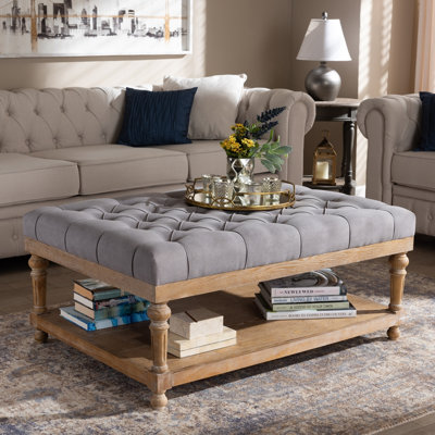 Adelman 42.1" Wide Tufted Linen Rectangle Cocktail Ottoman with Storage by One Allium Way