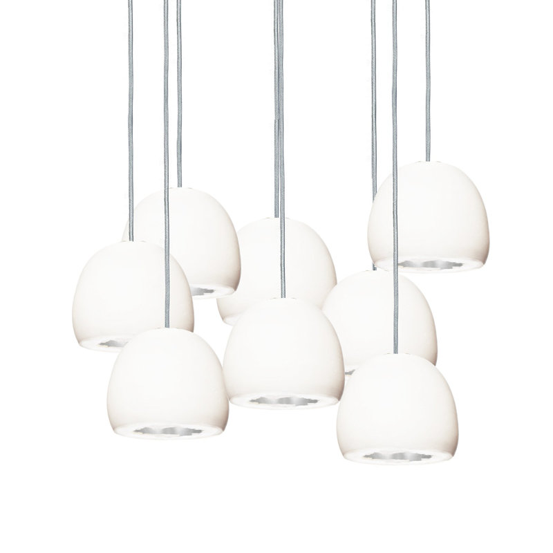 8 - Light Dimmable Dome Chandelier, 60" H x 24" W x 24" D, Nickel, Matte White/Silver