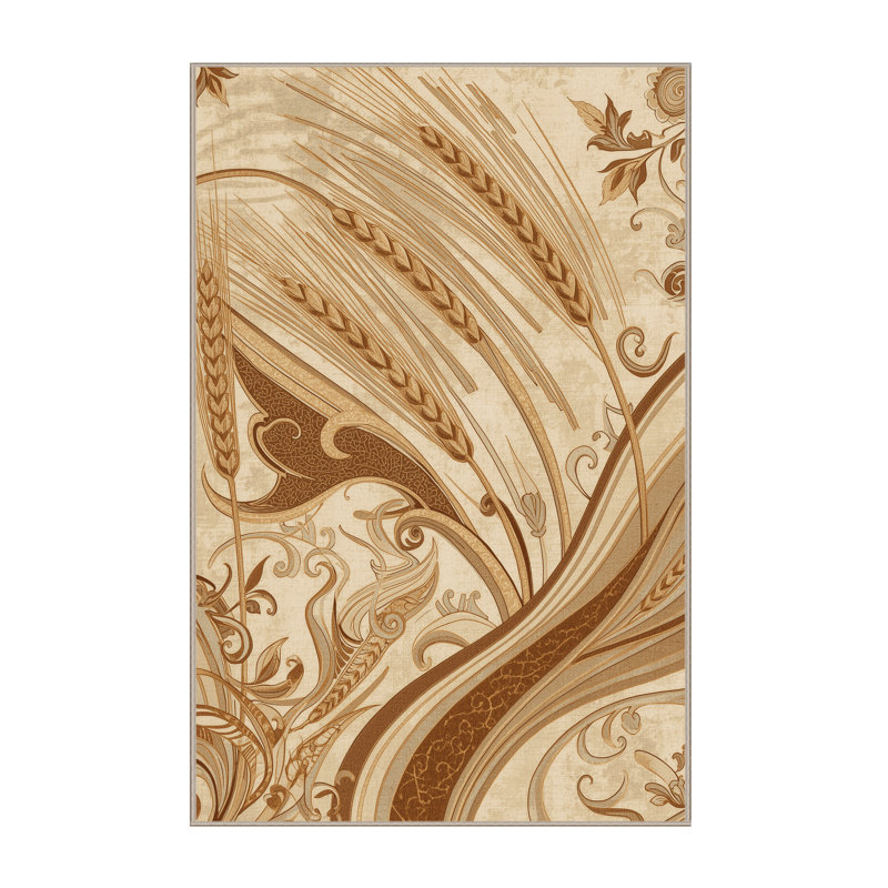 Machine Washable Orlandra Barley French Country Oriental Rug in Beige – Beige Binding, 5x7