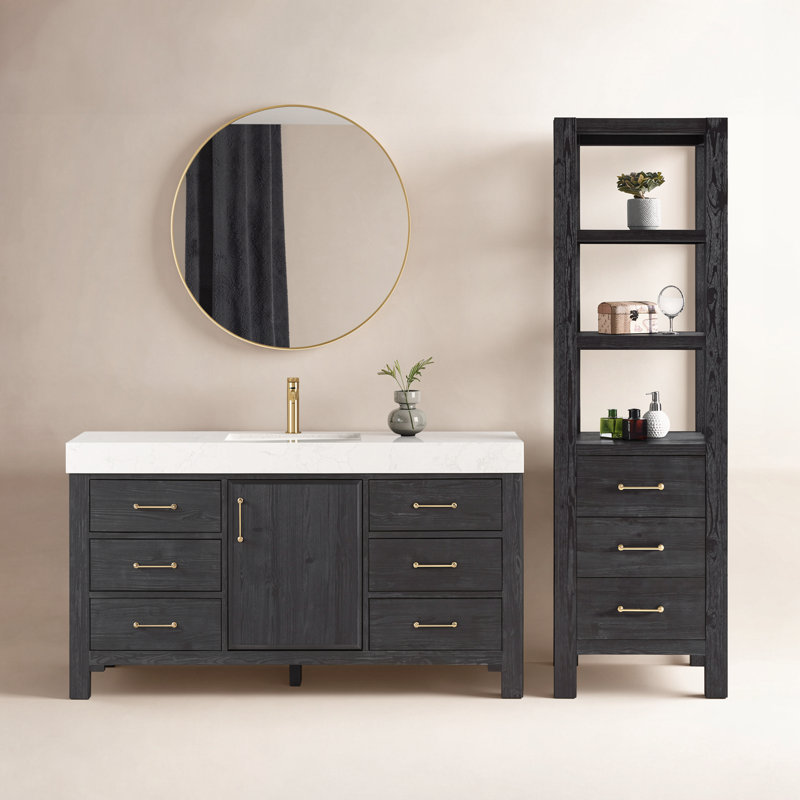 Moana Solid Wood Linen Cabinet, Black