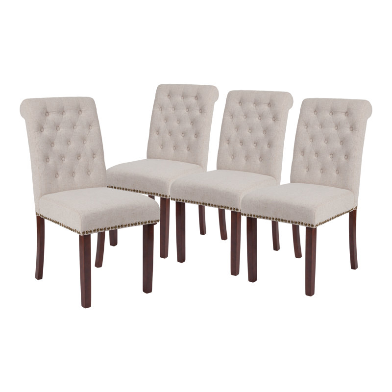 Feige Parsons Chairs-Rolled Back, Accent Nail Trim, Beige Fabric