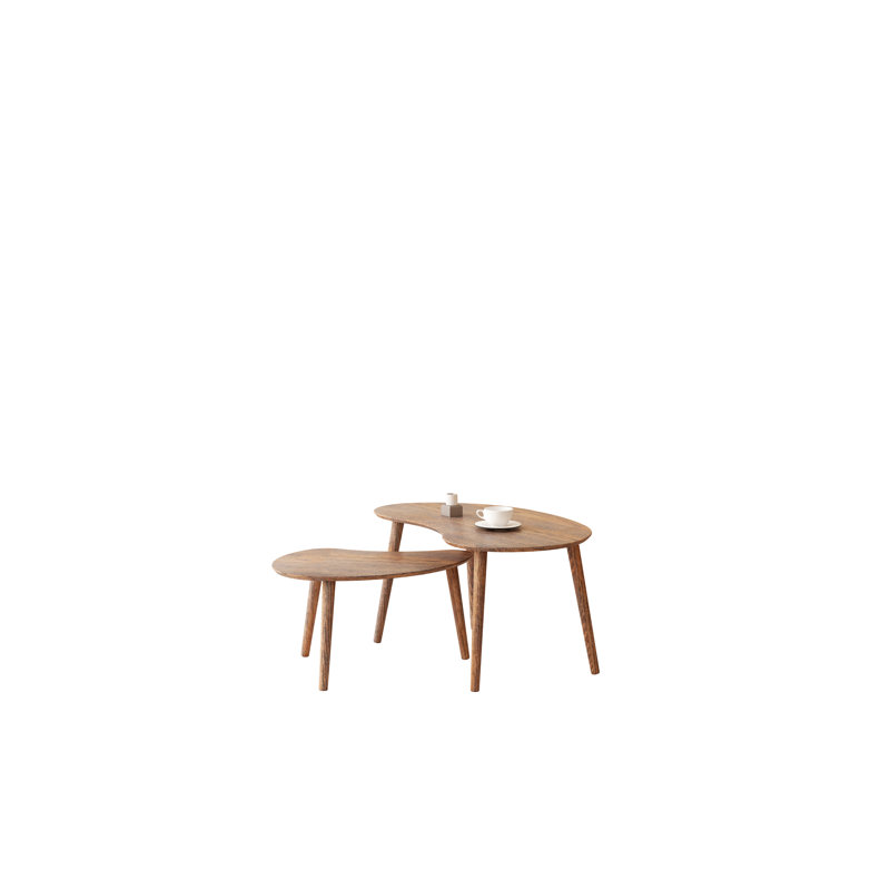 Red Oak Nesting Coffee Tables Set Of 2 Modern Minimalist Tea Table