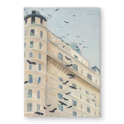 Birds Flying in Front of a Building Door Mat | Blue Animals Decor