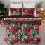 Ensemble de courtepointe en patchwork de Noël 3 pièces, couvre-lit de fête avec rennes, flocons de neige et sapin, style ferme