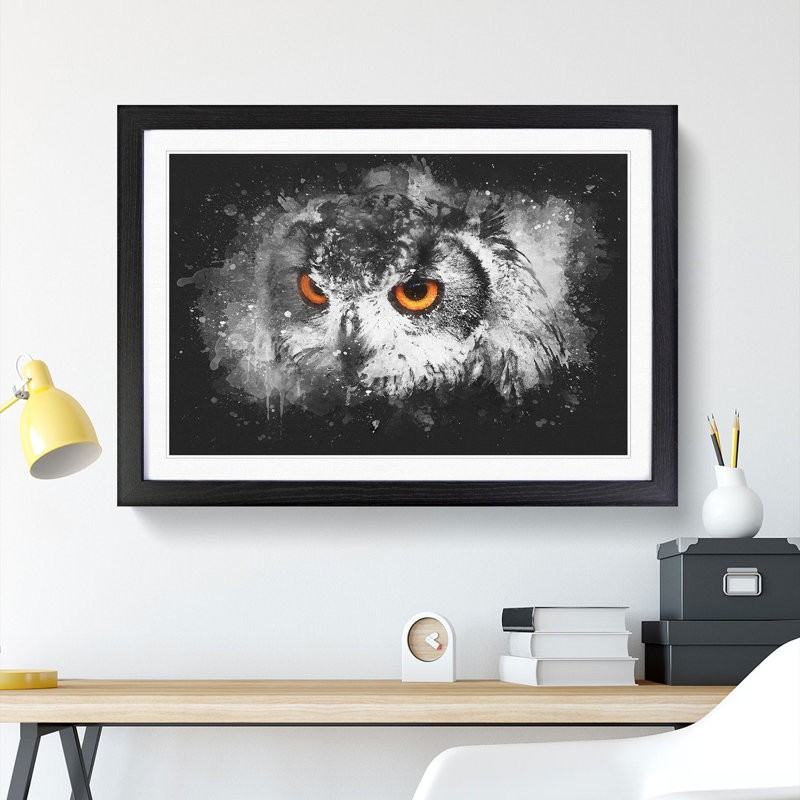Orange Eyed Owl - Picture Frame Graphic Art Print, Black Framed, 62cm H x 87cm W x 2cm D