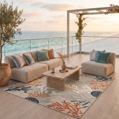 Jamila Coastal Gray Power Loomed High-Low Indoor/Outdoor Area Rug
