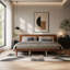 Base de lit très grand Mid-Century avec tête de lit inclinée, lit en bois de noyer avec lattes robustes-132393257-132393259