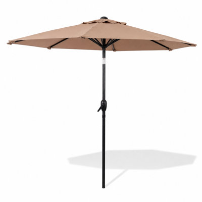 Parasol de patio 10 pi, parasol de jardin extérieur, parasol avec bouton-poussoir et mécanisme à manivelle pour le jardin, la terrasse, la piscine et la cour arrière, sans base de parasol, brun