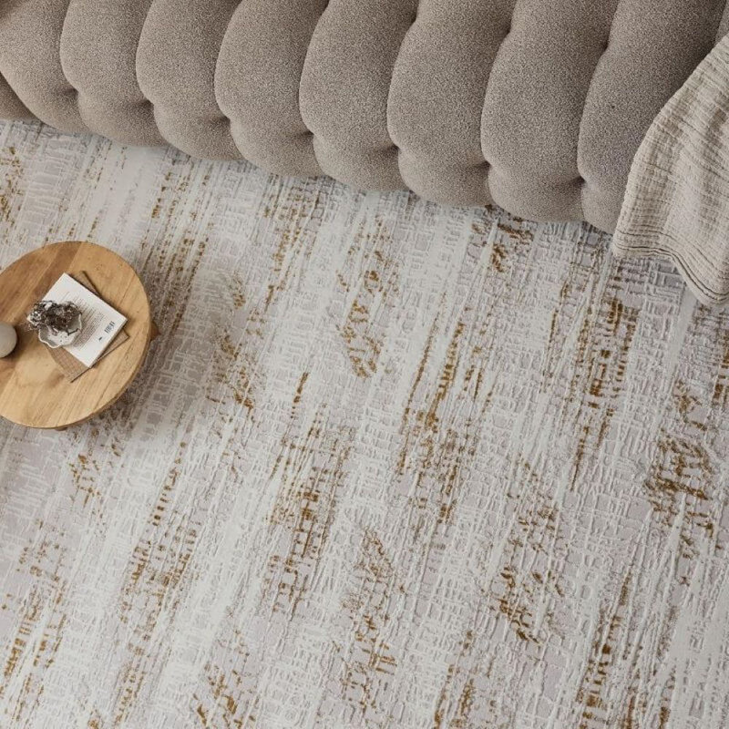 Carmel Modern Abstract Cream/Gold Area Rug, Rectangle 120 x 170cm