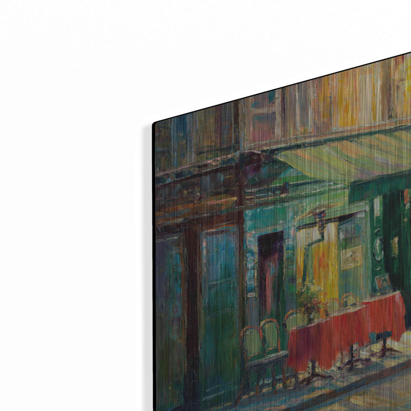 «Red & Green Café» par Haixia Liu, art mural en métal, 24 po x 16 po