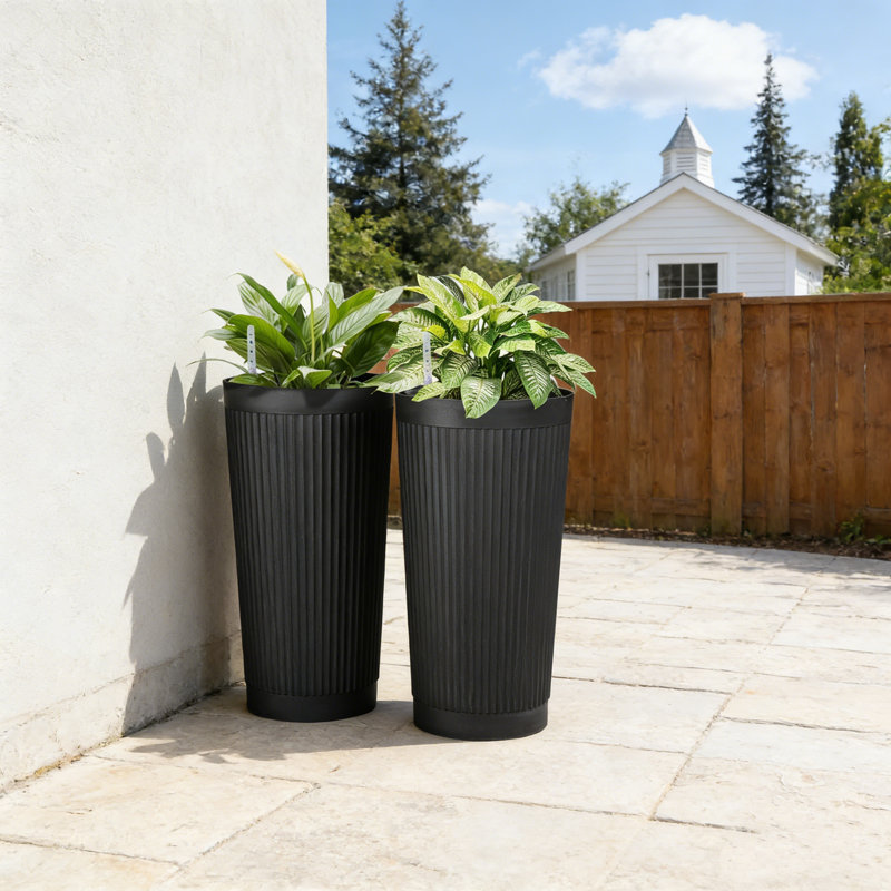 Tall Planter – 2 set Large Self-Watering Plastic Floor Plant Pots, Thickened Design with Water Level Indicator & Bottom Reservoir, with Self-Watering Wick, for Indoor & Outdoor, Modern Decorative Planters