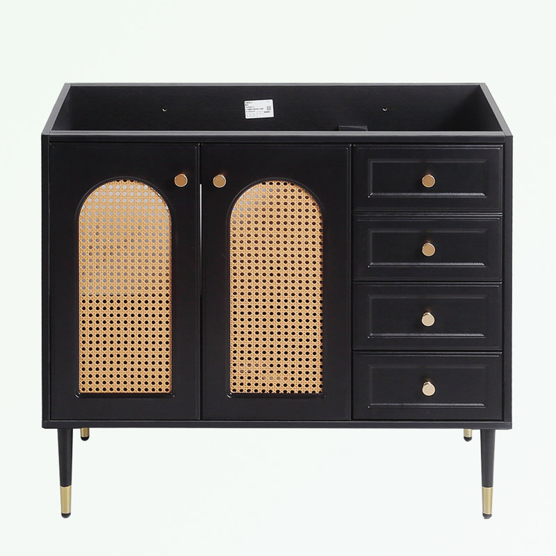 Meuble-lavabo de salle de bain avec lavabo en céramique, deux portes et un tiroir, Noir, noir, noir, noir