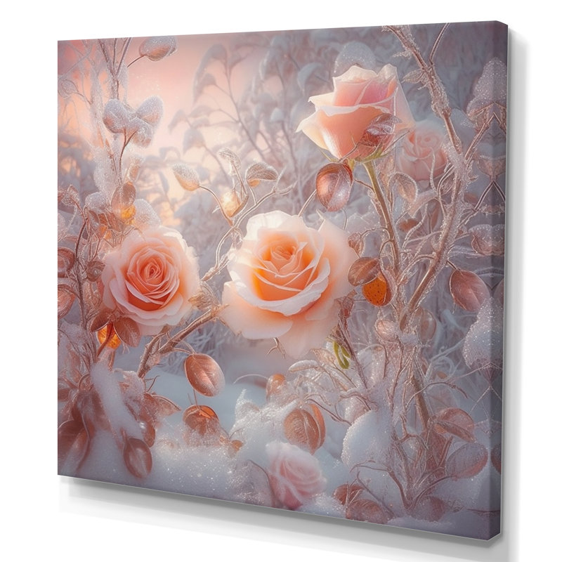 «Peach Enchanted Roses III», reproduction d'art sur toile, H 16 po x l 16 po x P 1 po, Toile tendue