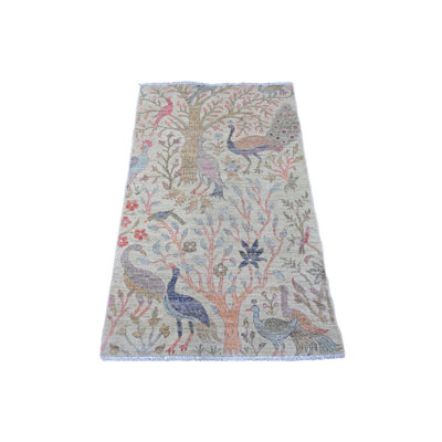 Tapis oriental vert en laine noué à la main 2 pi 11 po x 4 pi 8 po - MOA10220273