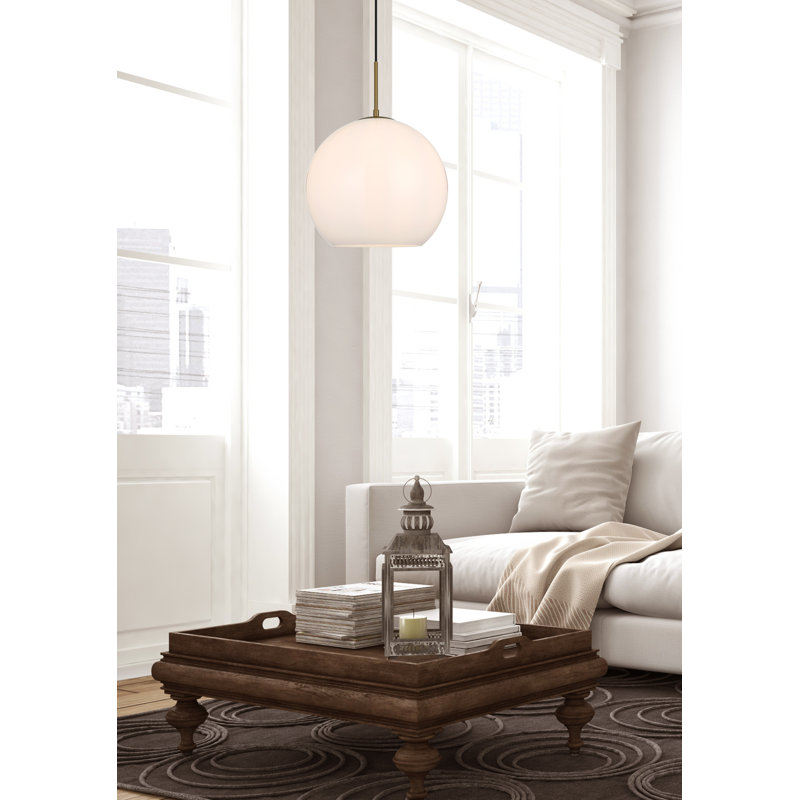 Snead 1 - Light Single Globe Pendant, Frosted White, 73" H x 13.8" W x 13.8" D, Gold