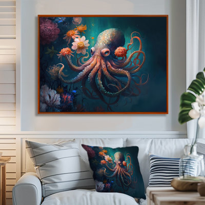 «Octopus in the Ocean with Flowers III», reproduction sur toile