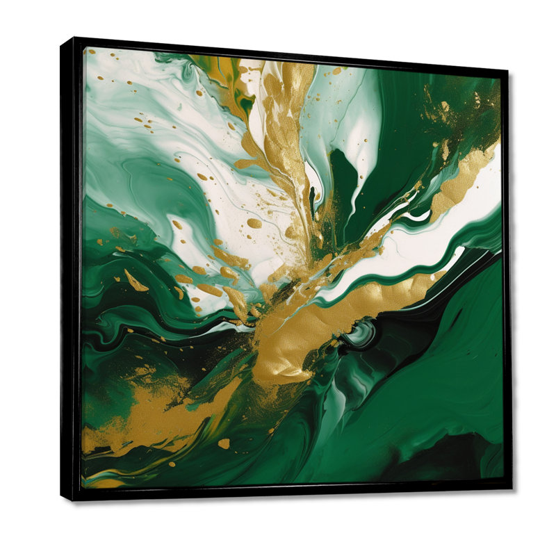 «Green and Gold Liquid Magic II», reproduction d'art sur toile encadrée, 44" H x 44" W, Reproduction avec cadre flottant