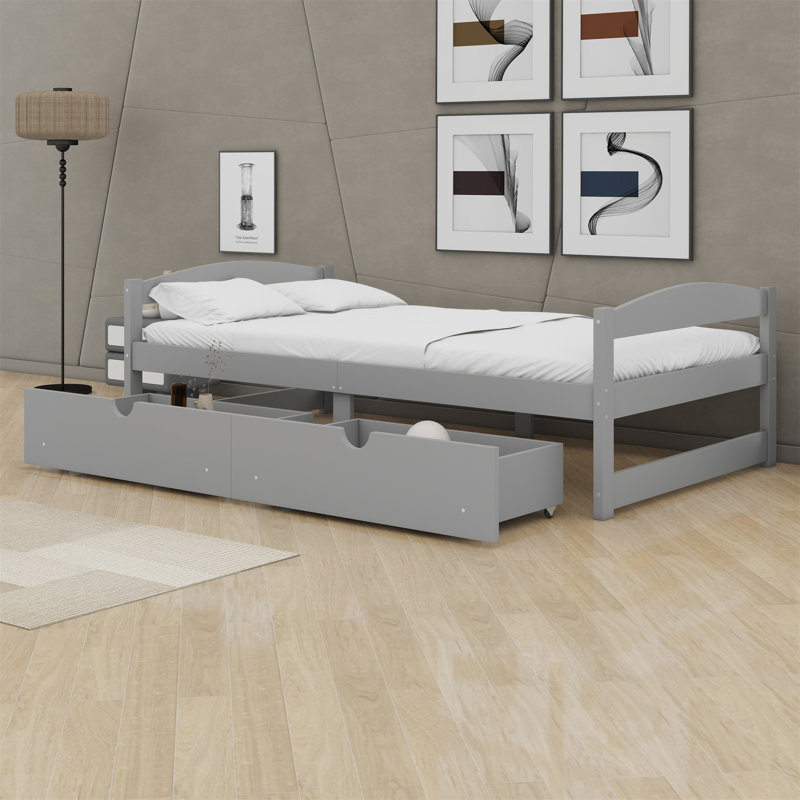 Lit plateforme avec deux tiroirs, Gris
