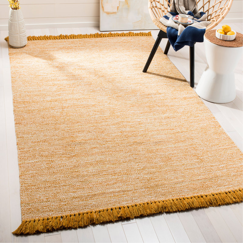 Waloo Chevron Handmade Flatweave Gold Area Rug, Rectangle 8' x 10'