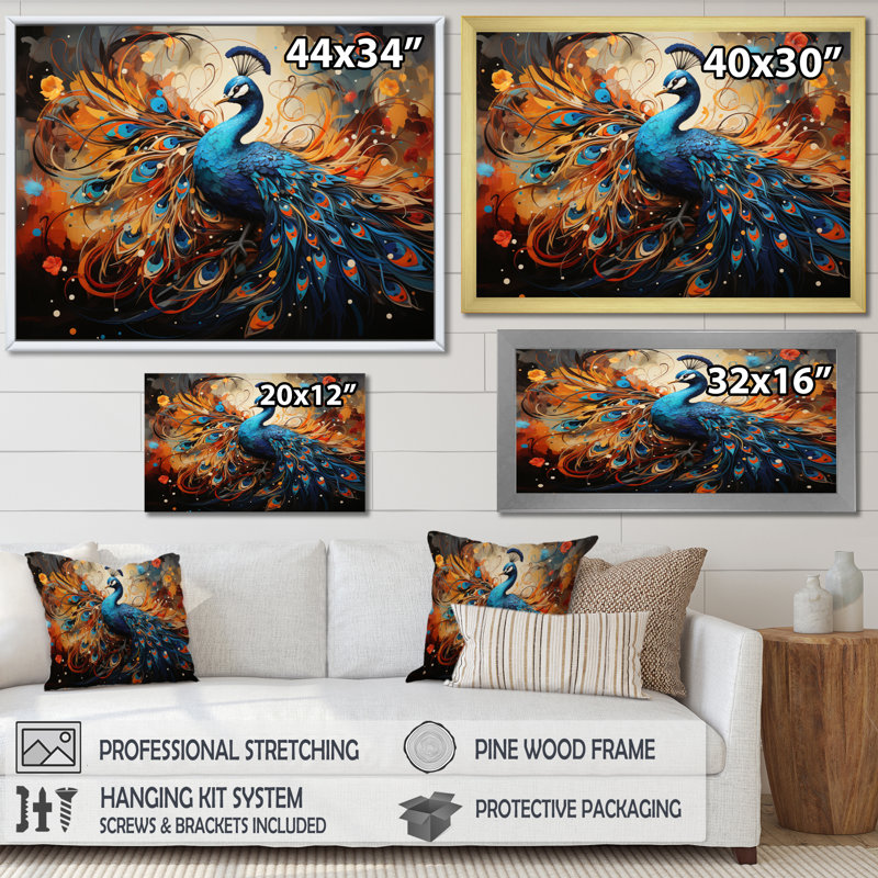 «Peacock Abstract Collage II», reproduction, Cadre flottant noir, H 30 po x l 40 po x P 1,5 po