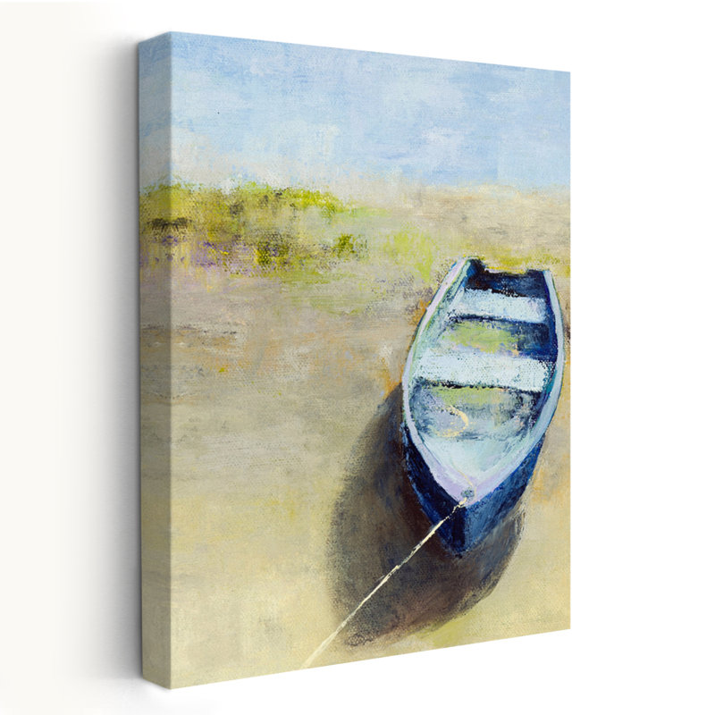 Marée basse - art contemporain de bateaux côtiers, H 36 po x l 24 po