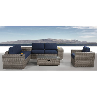 Demarest Wicker Fully Assembled 5 - Person Seating Group with Sunbrella Cushions