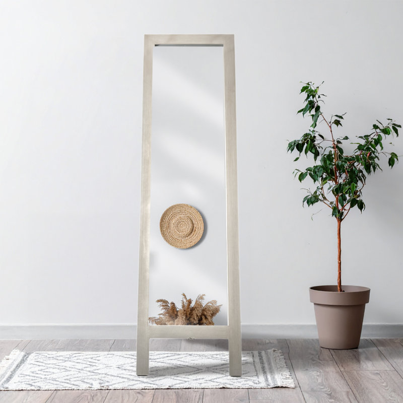 Polystyrene Rectangle Floor Mirror, Brushed Nickel