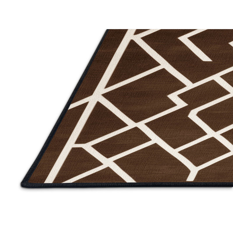 Tapis brun treillis lavable à la machine, Rond 5 pi