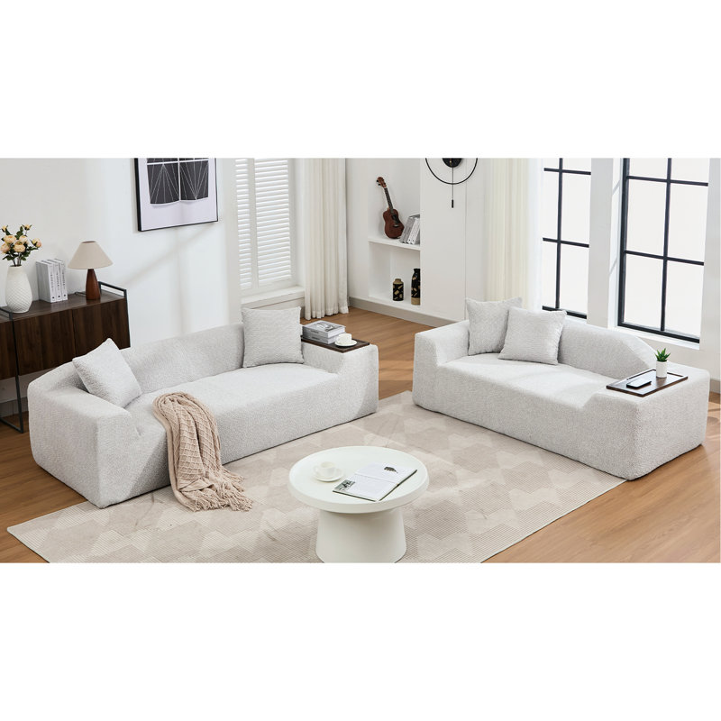 Boucle grise avec table de bout - 3 places et 2 places pour la détente du salon, Gris clair