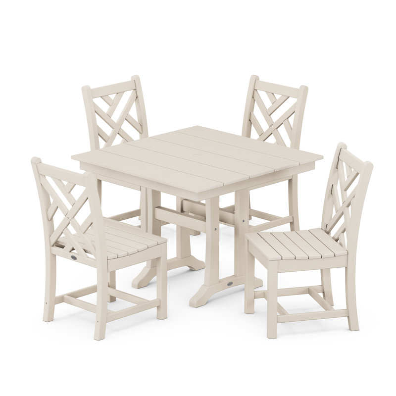 Chippendale 5-Piece Farmhouse Trestle Side Chair Dining Set, Sand