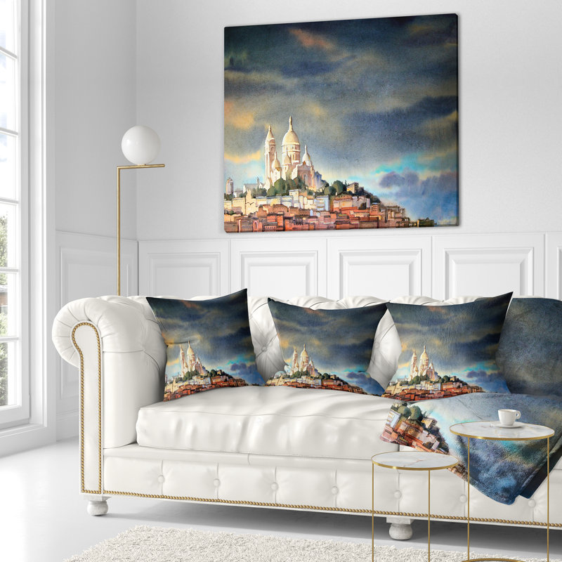 Coussin d’horizon montmartre painting aquarelle, 16 po x 1 po, Coussin décoratif