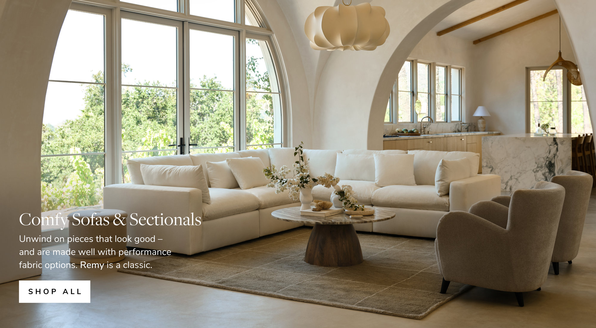 Comfy Sofas & Sectionals. Unwind on pieces that look good and are made well with performance fabric options. Remy is a classic. Shop All.