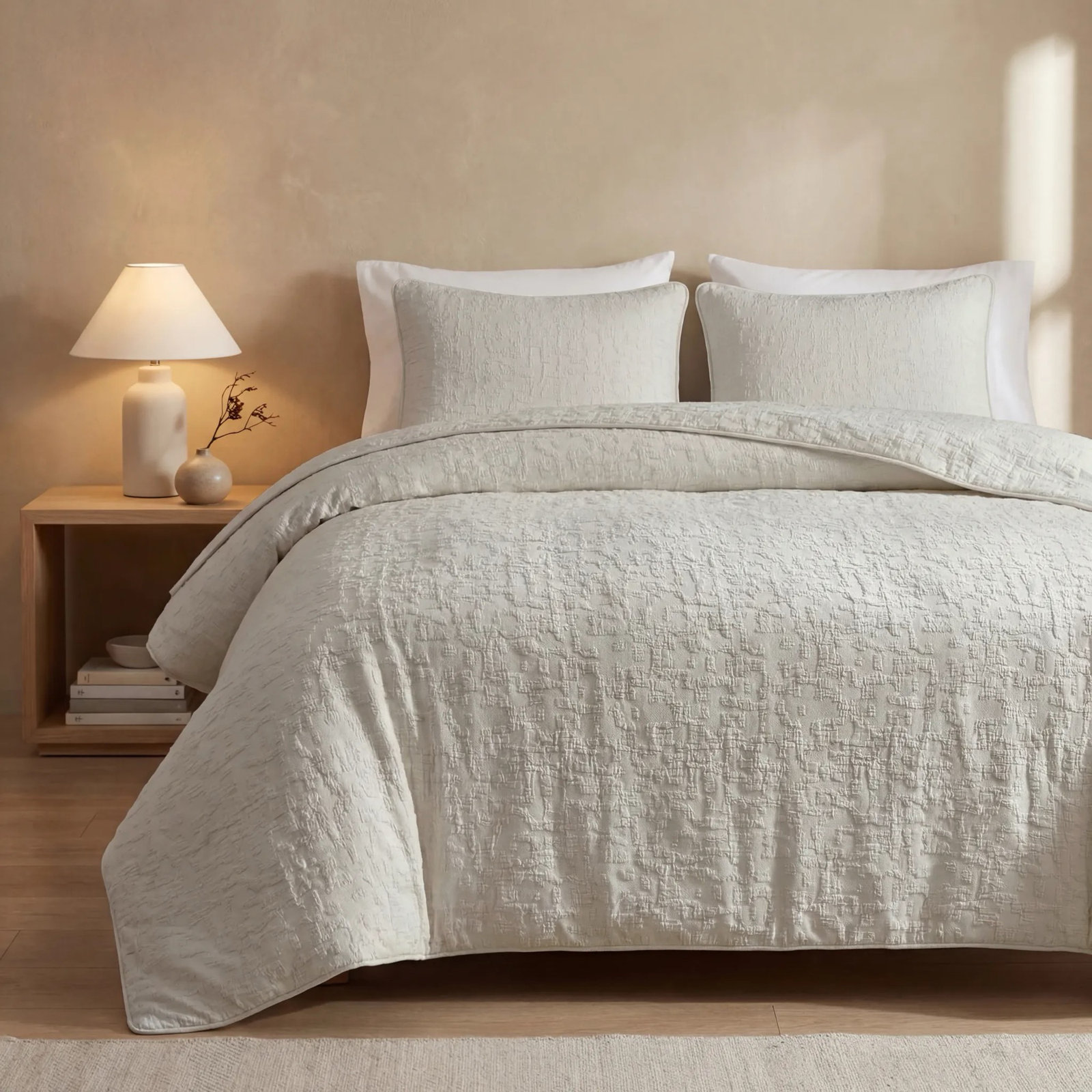 Bloomville Porto Matelassé Abstract Design Classic Chic 3 Piece Duvet Cover Set, Taupe, Twin Duvet Cover + 2 Standard Shams