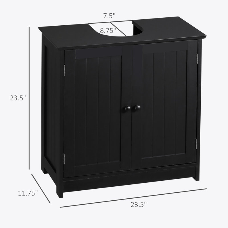 Under Sink Bathroom Cabinet with 2 Doors and Shelf, Pedestal Sink Bathroom Vanity Cabinet, Black