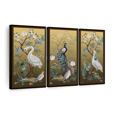 " Elegant Birds Wall Art Multi Piece Canvas Print " 3 Piece Art Set