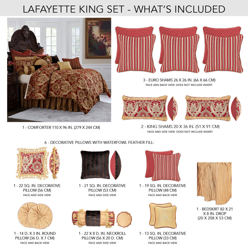 Lafayette Comforter Set - Red, King Comforter + 12 Additional Pieces