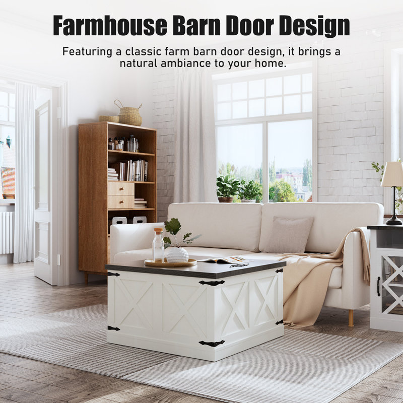 Square White Coffee Table With Dual - Lift Tops And Spacious Storage For Blankets Center Industrial Hardware Living Room