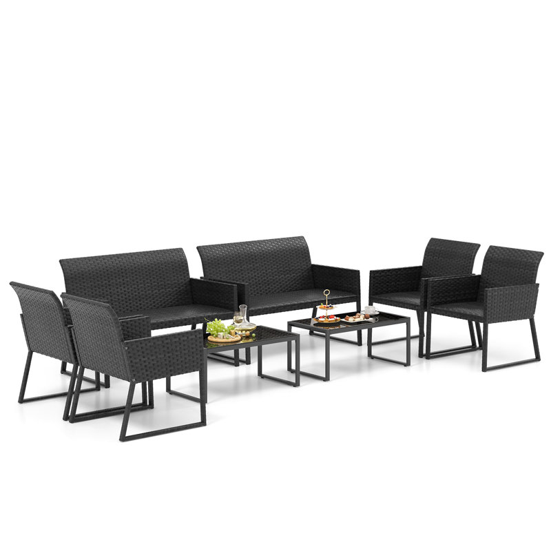 Ebern Designs 8 Pcs Patio Wicker Furniture Set Outdoor Conversation With Quick-drying Foam