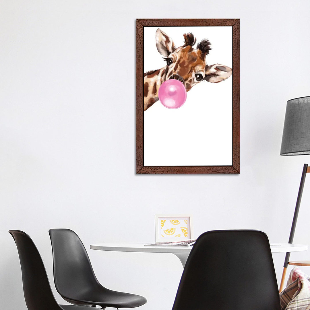 Sneaky Giraffe Blowing Bubble Gum by Big Nose Work - Print on Canvas