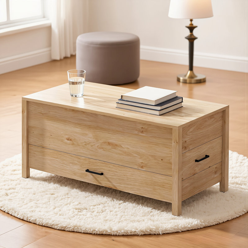 Table basse de 42 po en bois manufacturé moderne avec 3 tiroirs de rangement cachés