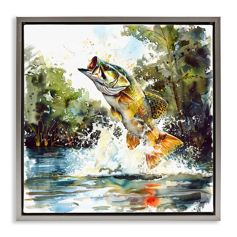  Art mural sur toile flottant, "Fish Jilling Splash" par LSR Design Studio, H 25 po x l 25 po, Cadre flottant gris lustré